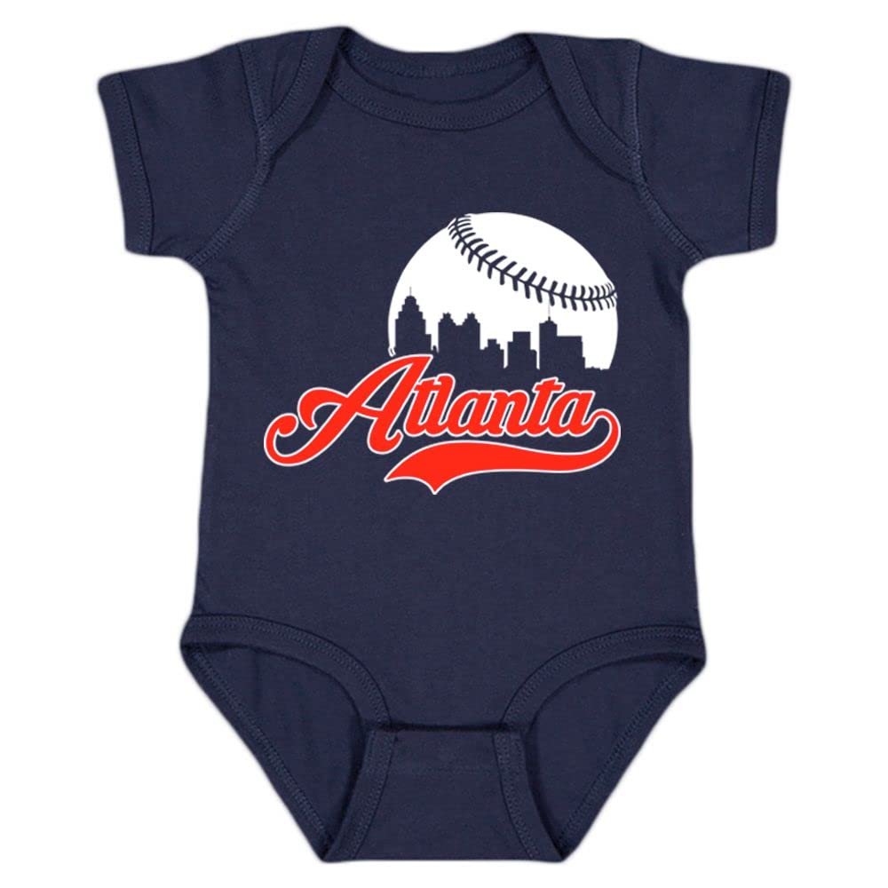 Xtreme Apparrel Atlanta Skyline Kid's Baby Bodysuit for Baseball Fans (Navy, 6M)