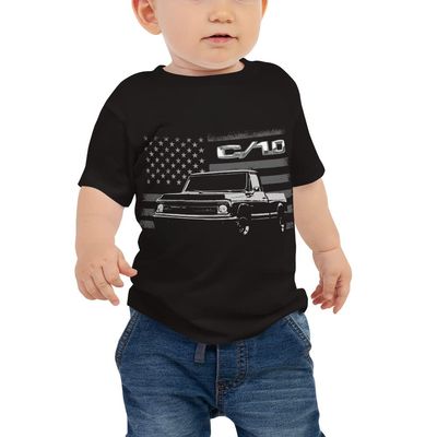 1970 Chevy C10 Pickup Truck American Flag Vintage Collector Trucks Custom Baby Jersey Short Sleeve Tee