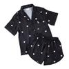 Balla Sleep + Spa Black and White Heart Pattern Satin Polyester Women's 2 Piece Short PJ Pajama Sleepwear Lounge Set, Medium view 1