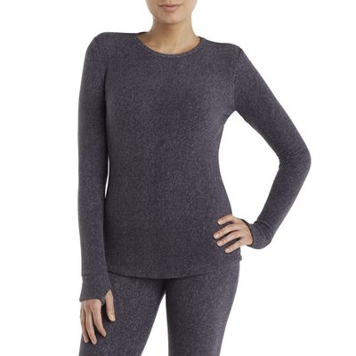 Cuddl Duds ClimateRight Women's Stretch Fleece Long Sleeve Base Layer Top - Crew Neck - XL Dark Heather Grey