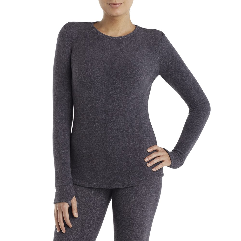 Cuddl Duds ClimateRight Women's Stretch Fleece Long Sleeve Base Layer Top - Crew Neck - XL Dark Heather Grey