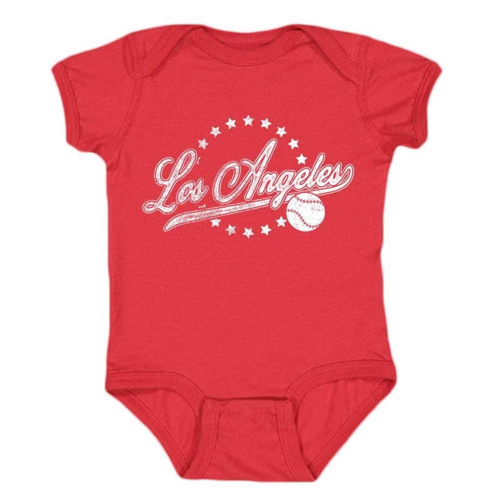 Los Angeles Vintage Kid's Baby Bodysuit for Baseball Fans (Red, 24M)