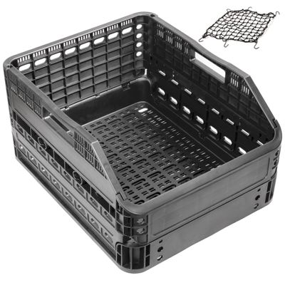 CyclingDeal Foldable Rear Bike Basket | Patented Design, Easy Install & Large Storage Capacity w/Cargo Net for Safety | Premium Quality, Durable Basket & Weather Resistant Rear Bike Rack Basket