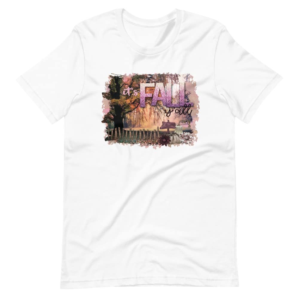 It's Fall Ya'll Autumn Adult Unisex t-Shirt Seasonal Leaves Season Changing White