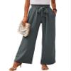 Heymoments Women's Wide Leg Lounge Pants with Pockets Grey X-Large Lightweight High Waisted Adjustable Tie Knot Loose Comfy Casual Trousers view 1