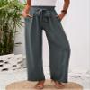 Heymoments Women's Wide Leg Lounge Pants with Pockets Grey X-Large Lightweight High Waisted Adjustable Tie Knot Loose Comfy Casual Trousers view 2