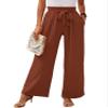 Heymoments Women's Wide Leg Lounge Pants with Pockets Brown XX-Large Lightweight High Waisted Adjustable Tie Knot Loose Comfy Casual Trousers view 1