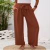 Heymoments Women's Wide Leg Lounge Pants with Pockets Brown XX-Large Lightweight High Waisted Adjustable Tie Knot Loose Comfy Casual Trousers view 2