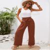 Heymoments Women's Wide Leg Lounge Pants with Pockets Brown XX-Large Lightweight High Waisted Adjustable Tie Knot Loose Comfy Casual Trousers view 4