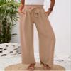 Heymoments Women's Wide Leg Lounge Pants with Pockets Khaki Large Lightweight High Waisted Adjustable Tie Knot Loose Comfy Casual Trousers view 2