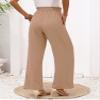 Heymoments Women's Wide Leg Lounge Pants with Pockets Khaki Large Lightweight High Waisted Adjustable Tie Knot Loose Comfy Casual Trousers view 3