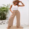 Heymoments Women's Wide Leg Lounge Pants with Pockets Khaki Large Lightweight High Waisted Adjustable Tie Knot Loose Comfy Casual Trousers view 4