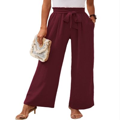Heymoments Women's Wide Leg Lounge Pants with Pockets Rust Red Large Lightweight High Waisted Adjustable Tie Knot Loose Comfy Casual Trousers