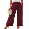 Heymoments Women's Wide Leg Lounge Pants with Pockets Rust Red Large Lightweight High Waisted Adjustable Tie Knot Loose Comfy Casual Trousers view 1