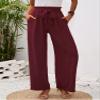 Heymoments Women's Wide Leg Lounge Pants with Pockets Rust Red Large Lightweight High Waisted Adjustable Tie Knot Loose Comfy Casual Trousers view 2