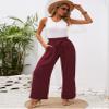 Heymoments Women's Wide Leg Lounge Pants with Pockets Rust Red Large Lightweight High Waisted Adjustable Tie Knot Loose Comfy Casual Trousers view 4