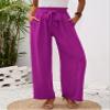 Heymoments Women's Wide Leg Lounge Pants with Pockets Magenta Medium Lightweight High Waisted Adjustable Tie Knot Loose Comfy Casual Trousers view 2