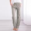 Uillui Pants for Women Casual Comfortable Straight Pants Cotton Linen Elastic Waist Slacks Trousers Loose Fit Wide Leg Pants A03_gray X-Large view 2