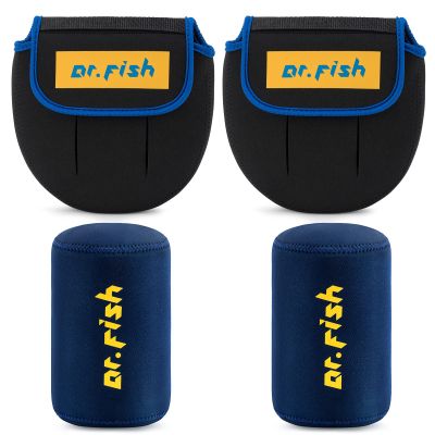 Dr.Fish Spinning Reel Cover, Fits 1000-3000, with 2 Round Baitcast Reel Cover Neoprene Fishing Reel Bag with Handle Slot, Spinning Reel Storage Case Pouch Reel Accessories