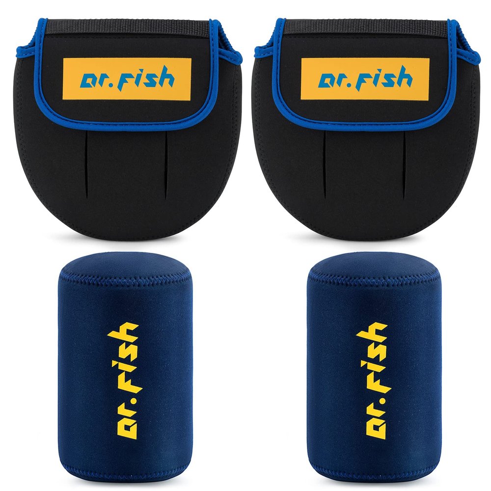 Dr.Fish Spinning Reel Cover, Fits 1000-3000, with 2 Round Baitcast Reel Cover Neoprene Fishing Reel Bag with Handle Slot, Spinning Reel Storage Case Pouch Reel Accessories