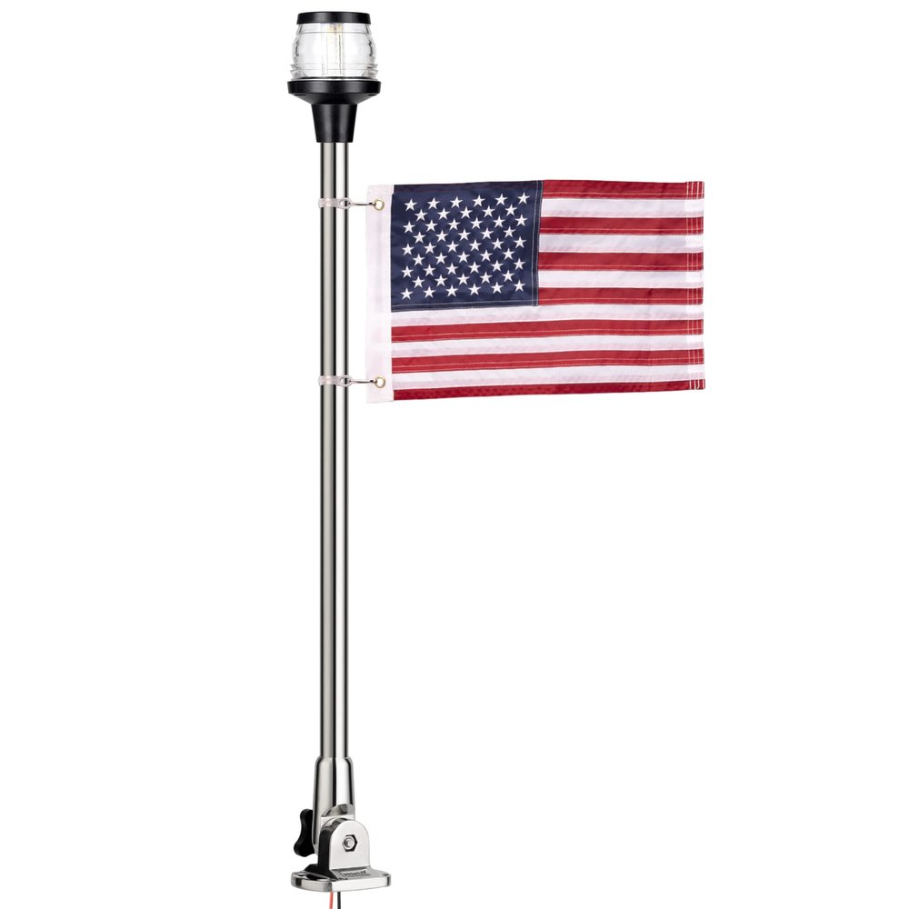 MARINE SYSTEM Made 3-NM LED Fold Down Boat Stern Light All Round 360 Boat Anchor Light for Pontoon and Fishing Boat, 12-24V (25" SSFG)