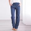 Uillui Pants for Women Casual Comfortable Straight Pants Cotton Linen Elastic Waist Slacks Trousers Loose Fit Wide Leg Pants A02_blue view 2