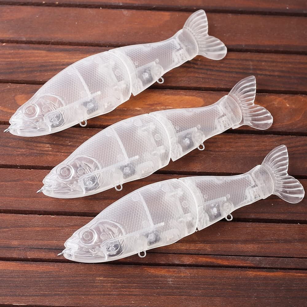 HUFFA 3PCS / Lot Fish Lures Unpainted Glide Shad Bait Hard Plastic Body Soft Tail 13.5CM 27.5G Multi Jointed Swimbait Blanks