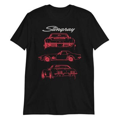 1970 'Vette C3 Stingray LT-1 Custom Red Outline Art Collector Car Club T-Shirt