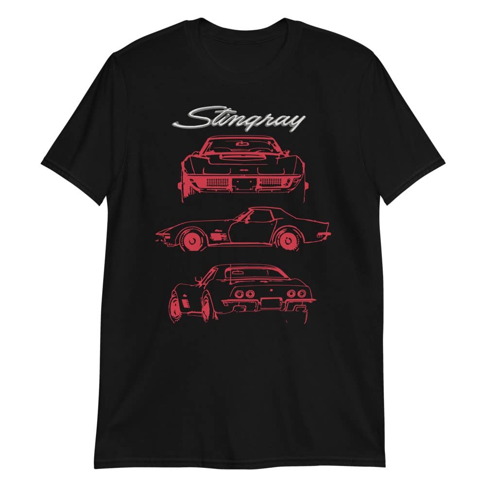 1970 'Vette C3 Stingray LT-1 Custom Red Outline Art Collector Car Club T-Shirt