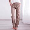 Uillui Pants for Women Casual Comfortable Straight Cotton Linen Elastic Waist Slacks Trousers Loose Fit Wide Leg A02_khaki 3X-Large view 2