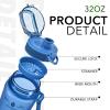 Alwager 32oz Motivational Water Bottles with Time Marker & Fruit Strainer, Single Color Water Bottle with Times to Drink, Leakproof & BPA Free, Reusable Plastic Bottle with Strap (No Straw) view 2