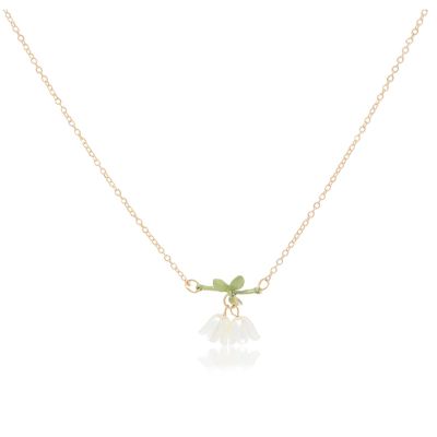 Caiyao Lily of The Valley Rose Flower Leaf Necklace Drop Dangle Earring Bracelet Set for Women Mom Friend Mother Vintage Tassel Chain Necklace Bride Wedding Spring Summer Jewelry Gift-G Style-4