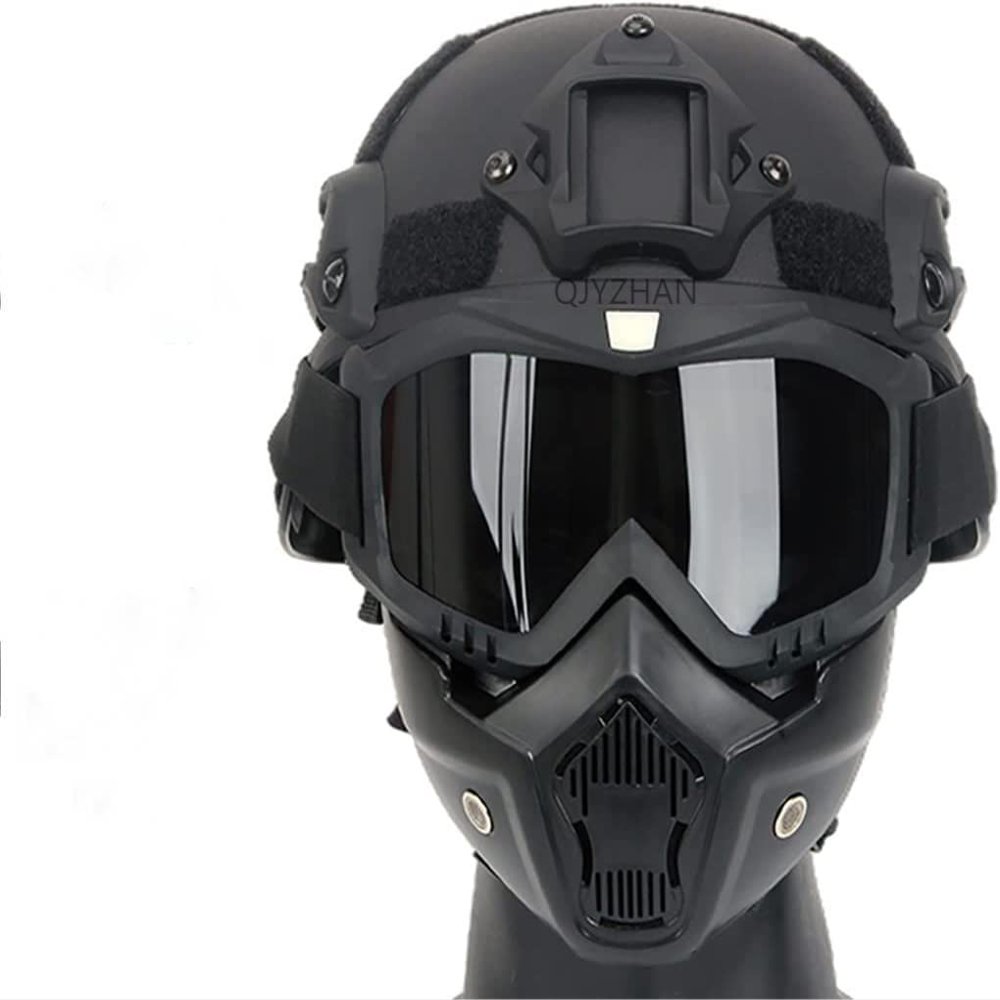 Airsoft Helmet and Full Face Mask,Detachable Airsoft Goggles,with Side Rail and NVG Bracket CS Game Paintball Tactical Airsoft Gear(Black
