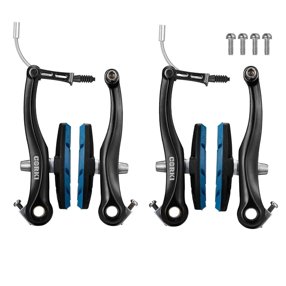corki Cycles Linear Mountain Bike V-Brake Set Front and Rear 2 Pairs - 70mm Brake Pads (Black & Blue)