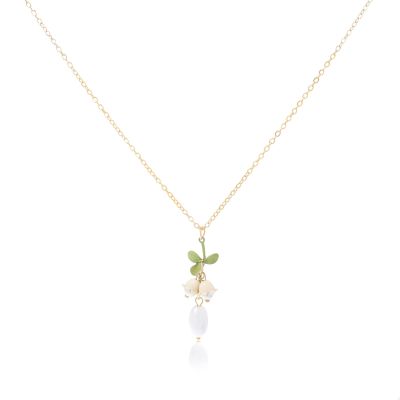 Caiyao Lily of The Valley Rose Flower Leaf Necklace Drop Dangle Earring Bracelet Set for Women Mom Friend Mother Vintage Tassel Chain Necklace Bride Wedding Spring Summer Jewelry Gift-F Style-3