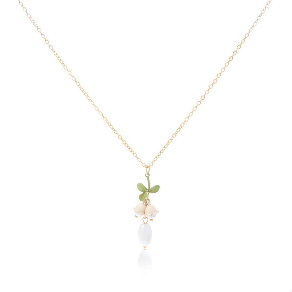 Caiyao Lily of The Valley Rose Flower Leaf Necklace Drop Dangle Earring Bracelet Set for Women Mom Friend Mother Vintage Tassel Chain Necklace Bride Wedding Spring Summer Jewelry Gift-F Style-3