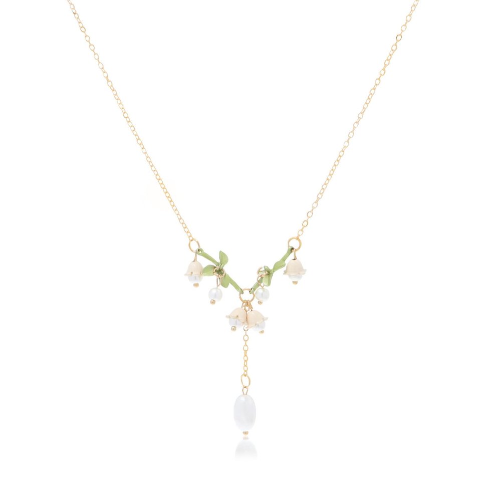 Caiyao Lily of The Valley Rose Flower Leaf Necklace Drop Dangle Earring Bracelet Set for Women Mom Friend Mother Vintage Tassel Chain Necklace Bride Wedding Spring Summer Jewelry Gift-D Style-1