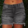 Trendy Jean Shorts Women Distressed Frayed Stretchy Denim Shorts Casual High Waist Rippped Jean Shorts for Teen Girls view 2
