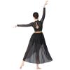 IBAKOM Dance Dress for Woman Contemporary Dance Costume Shiny Sequins Lyrical Dance Mesh Sheer Long Sleeve Ballerna Dancewear Chiffon Flowy High-Low Skirt Adults Ballroom Modern Dress Black + Gold L view 1