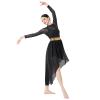 IBAKOM Dance Dress for Woman Contemporary Dance Costume Shiny Sequins Lyrical Dance Mesh Sheer Long Sleeve Ballerna Dancewear Chiffon Flowy High-Low Skirt Adults Ballroom Modern Dress Black + Gold L view 3