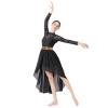 IBAKOM Dance Dress for Woman Contemporary Dance Costume Shiny Sequins Lyrical Dance Mesh Sheer Long Sleeve Ballerna Dancewear Chiffon Flowy High-Low Skirt Adults Ballroom Modern Dress Black + Gold L view 4