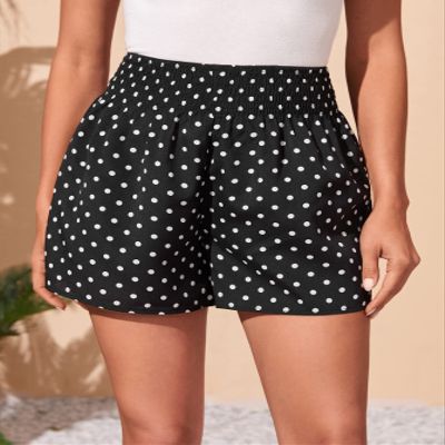 SOFULU Polka Dot Print Shirred Shorts (Size : Large)
