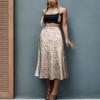Soowalaoo Womens Light Green Skirt Midi Long Length Silk Satin High Waisted Elastic Casual Solid Color Skirts XS view 2