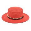 Flat Top Straw Hat for Womens Outdoor Leisure Sunshade Bucket Hat Summer Chain Beach Hat Sunscreen Sun Visor Hat (Red, One Size) view 1