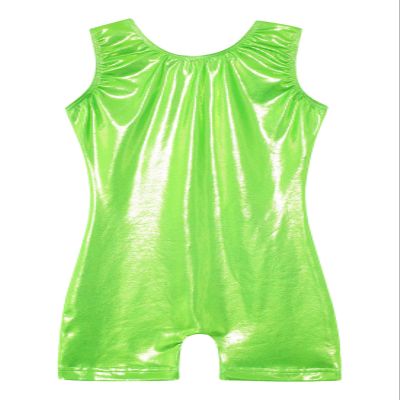 EQSJIU Gymnastics Leotards with Shorts for Girls Unicorn Rainbow Balloon Flower Sparkly Gradient Colors Biketard, Green, 9-10 Years