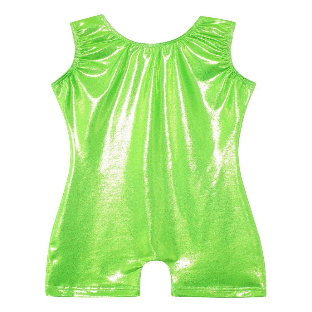 EQSJIU Gymnastics Leotards with Shorts for Girls Unicorn Rainbow Balloon Flower Sparkly Gradient Colors Biketard, Green, 9-10 Years