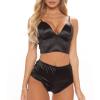 Two Piece Lingerie Set for Women Sexy V Neck High Waist Bra and Panty Set Silk Satin Straps Babydoll Sleepwear (US SIZE L Asia XL,Black) view 1