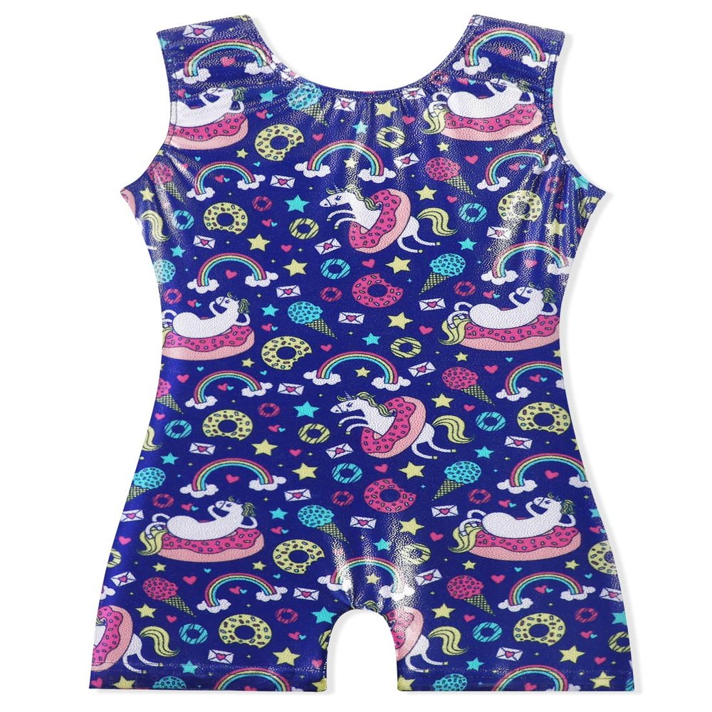 EQSJIU Gymnastics Leotards For Toddler Girls Dark Blue Unicorn Stars Donuts Sparkle Shinny Glitter Leotards For Girls Gymnastics Size 2t 3t 2-3t