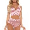 Two Piece Lingerie Set for Women Sexy V Neck High Waist Bra and Panty Set Silk Satin Straps Babydoll Sleepwear (US Size S Asia M,Pink) view 1