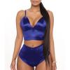 Two Piece Lingerie Set for Women Sexy V Neck High Waist Bra and Panty Set Silk Satin Straps Babydoll Sleepwear (US Size M Asia L,Blue) view 1